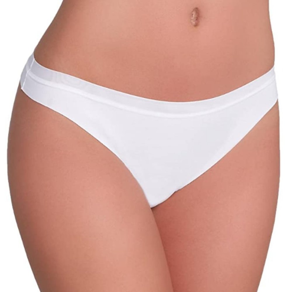 DKNY Downtown Cotton Thong Panty, White, XL